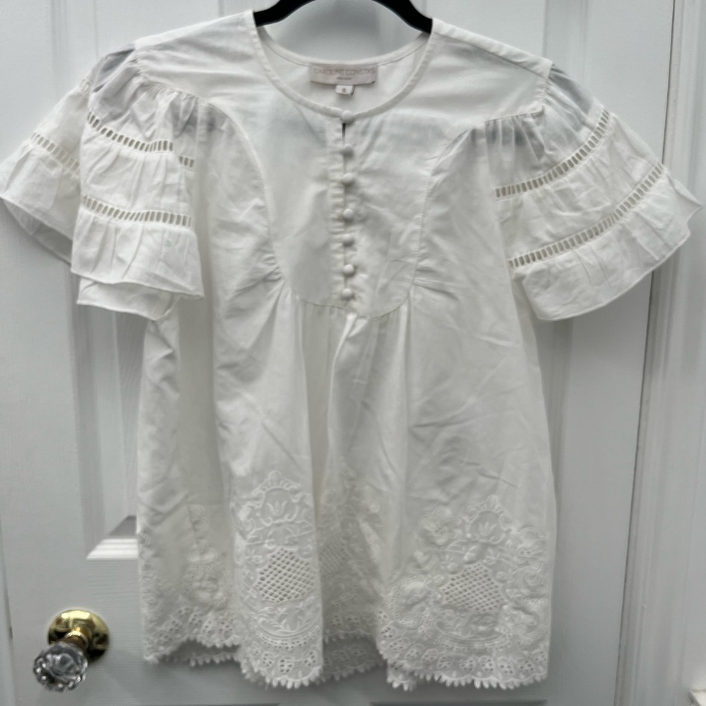 Caroline Constas-White Lace Detail Blouse